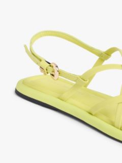 Leather Crossover Strap Flat Sandals — Green 6
