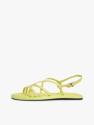 sandales plates en cuir à brides croisées vert pour femmes tommy hilfiger