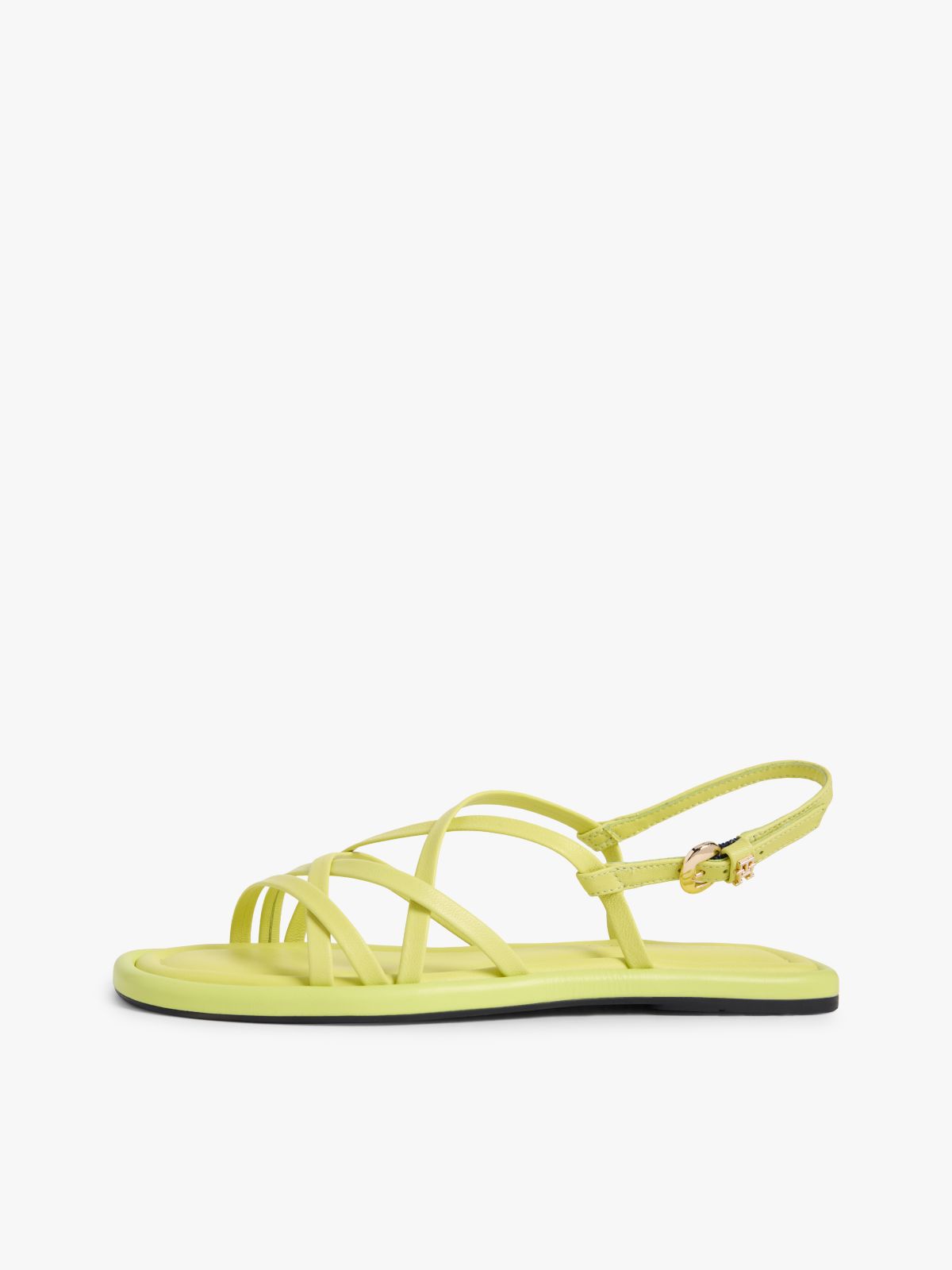 Leather Crossover Strap Flat Sandals — Green