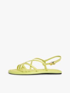Leather Crossover Strap Flat Sandals — Green 7