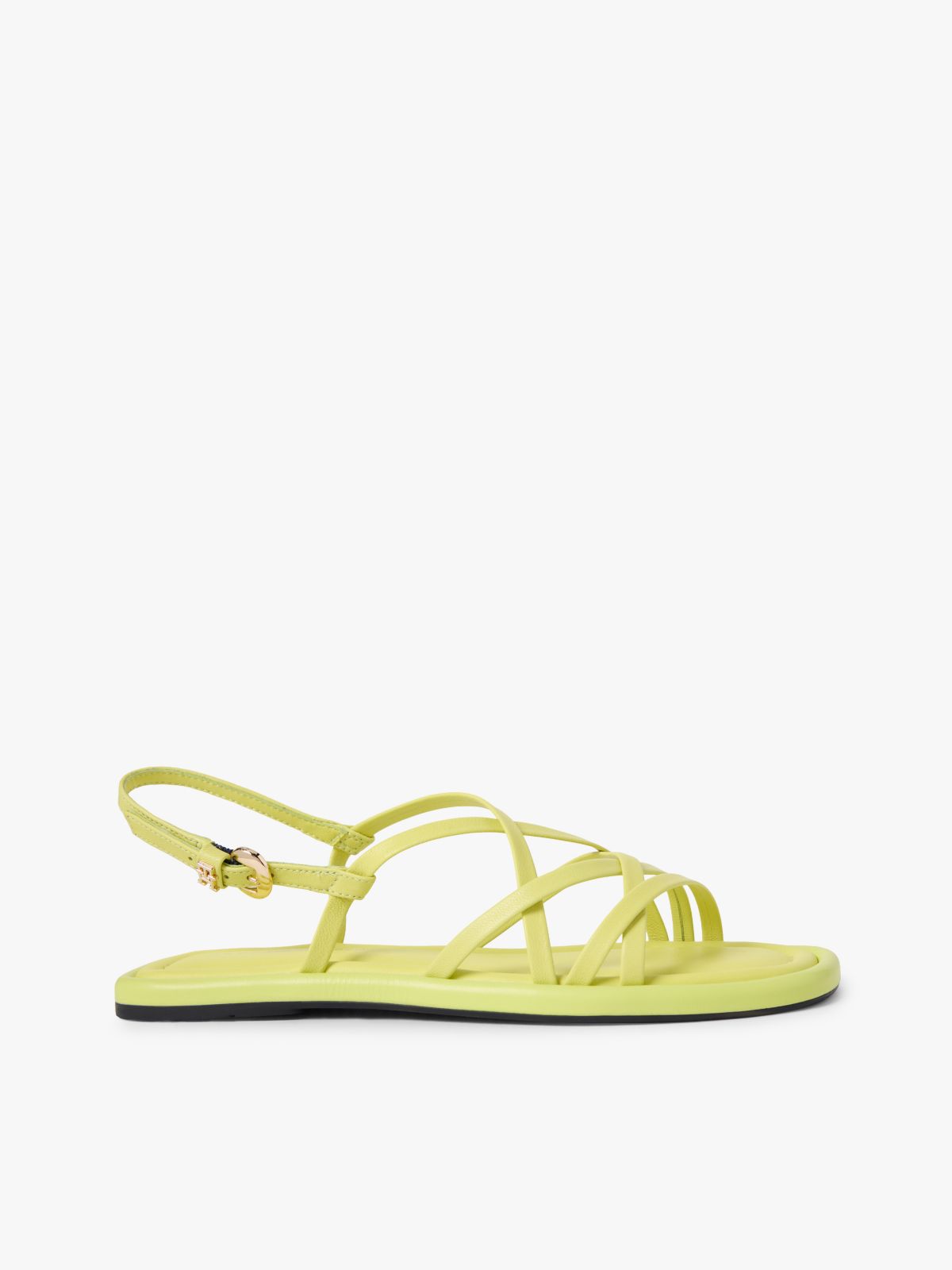 Leather Crossover Strap Flat Sandals — Green