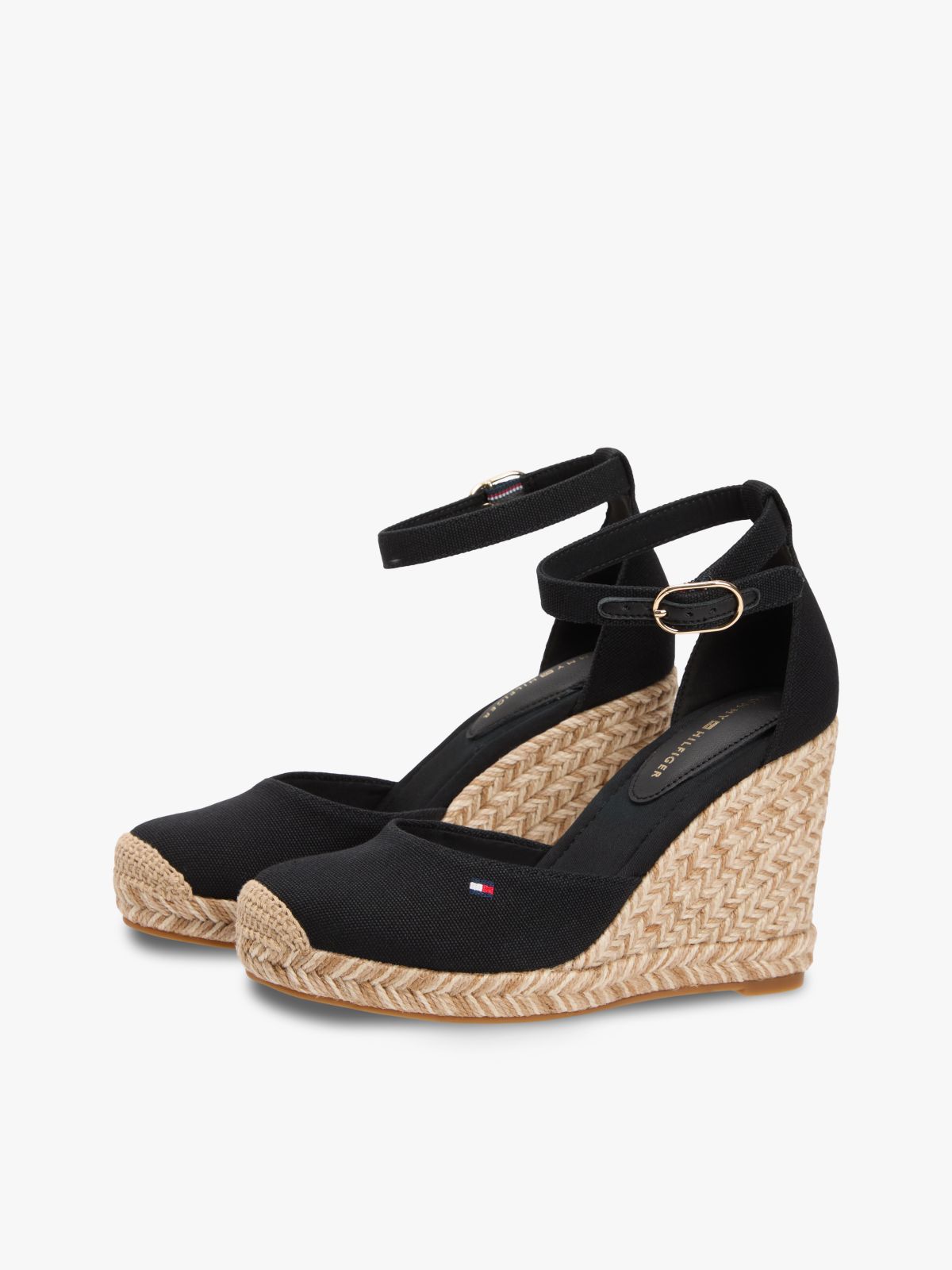 Canvas High Wedge Espadrilles — Black