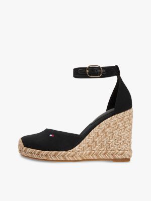 black canvas high wedge espadrilles for women tommy hilfiger