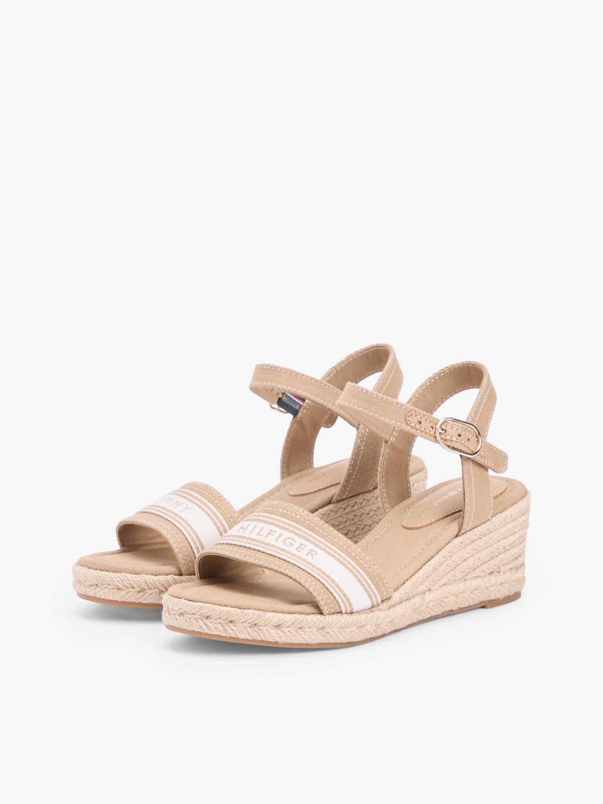 Canvas Denim Wedge Espadrilles — Khaki