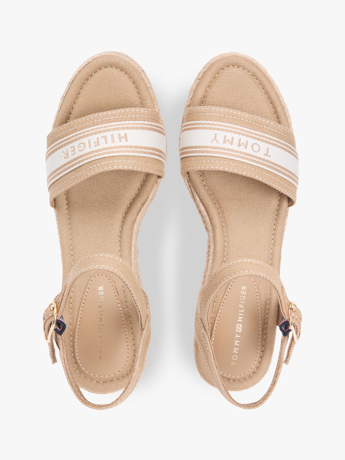 Canvas Denim Wedge Espadrilles — Khaki