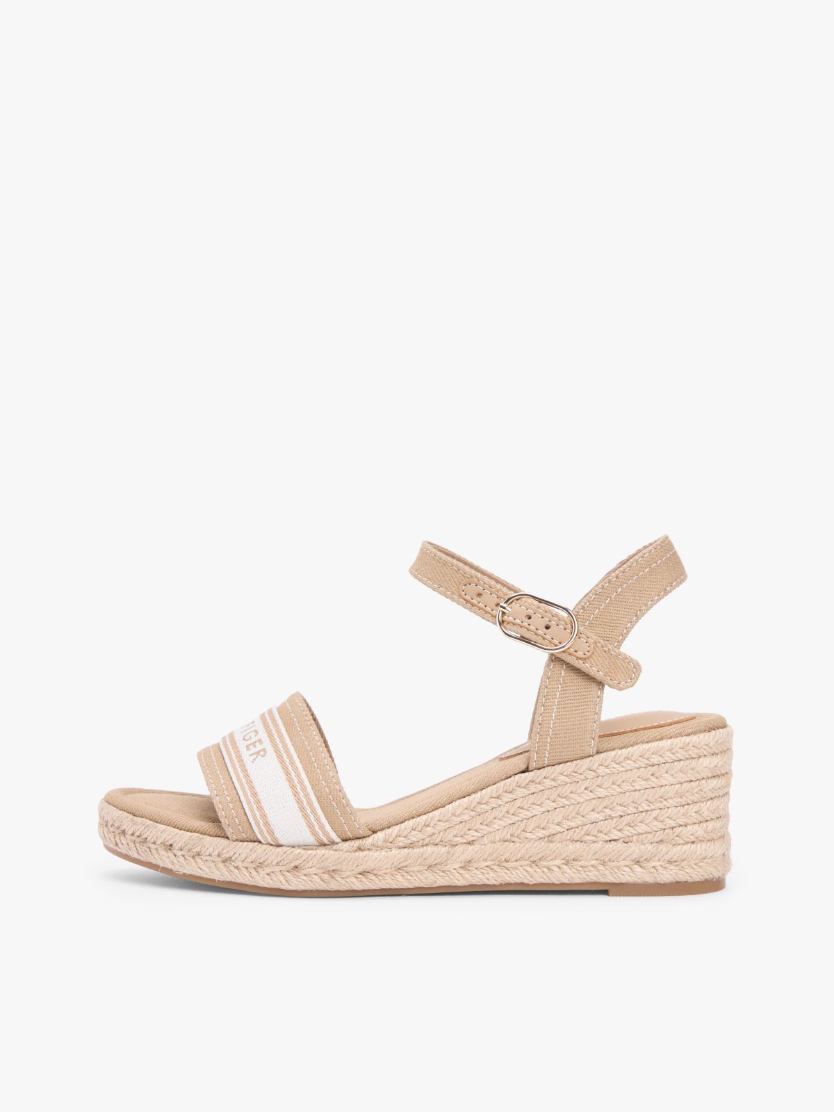 Canvas Denim Wedge Espadrilles — Khaki
