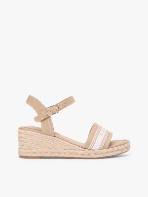 khaki canvas espadrille met sleehak voor dames - tommy hilfiger