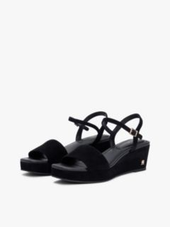 Suede TH Monogram Wedge Sandals — Black 2