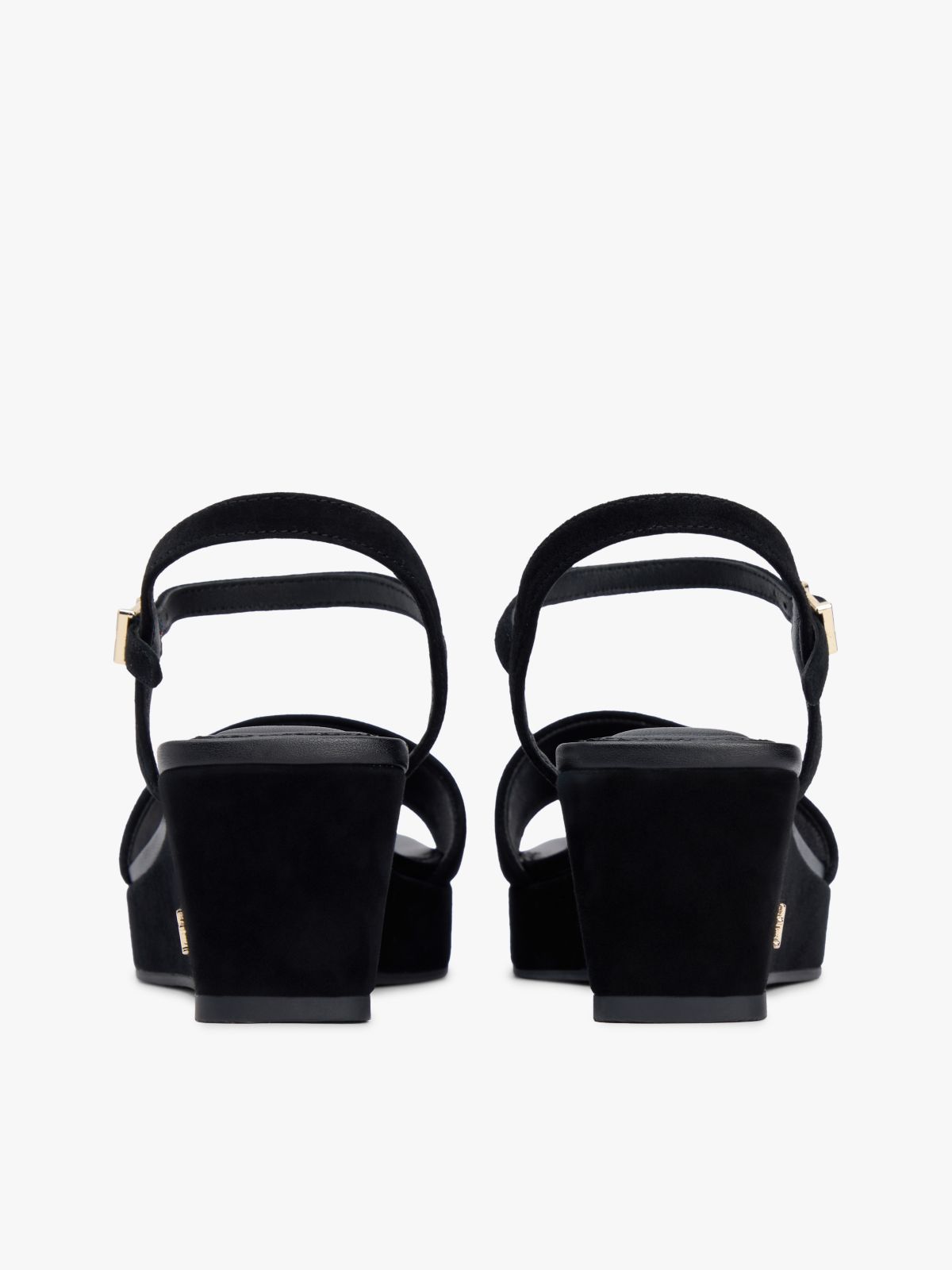 Suede TH Monogram Wedge Sandals — Black