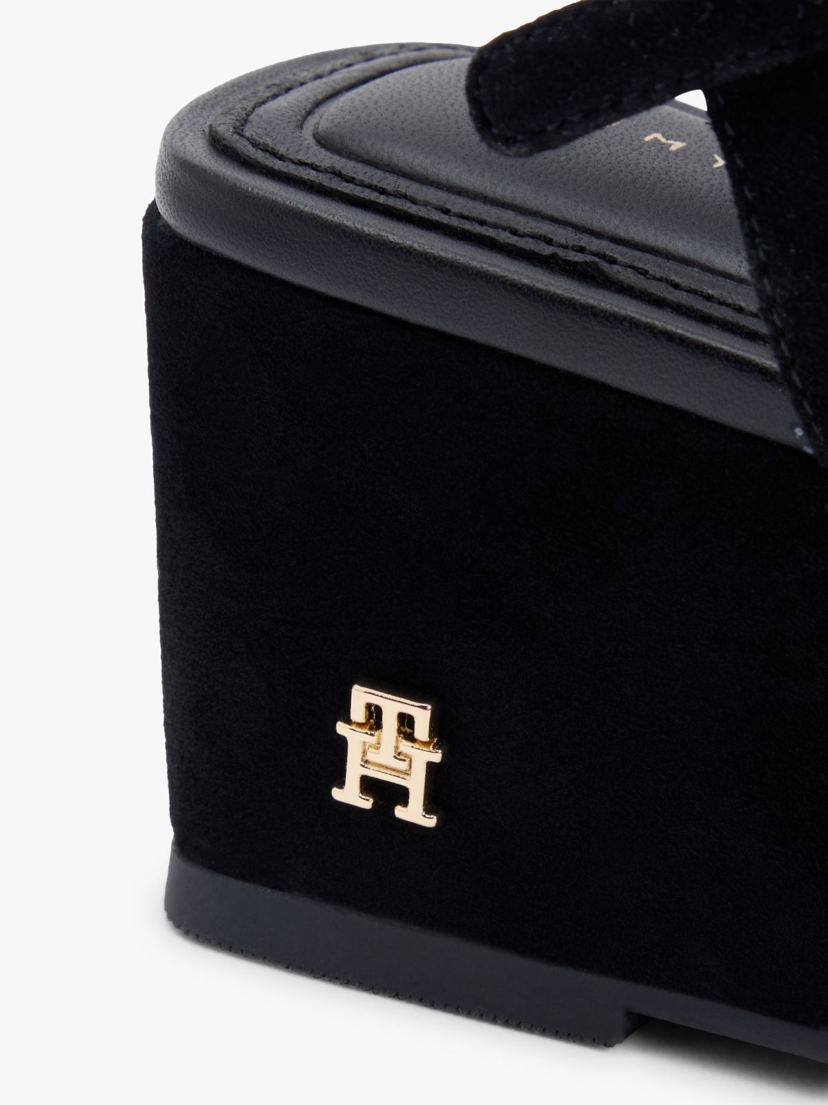 Suede TH Monogram Wedge Sandals — Black