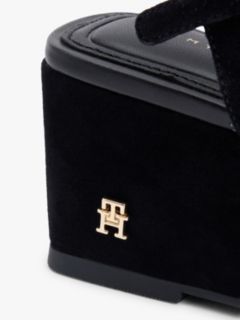 Suede TH Monogram Wedge Sandals — Black 6