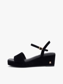 Suede TH Monogram Wedge Sandals — Black 7