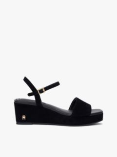 Suede TH Monogram Wedge Sandals — Black 1