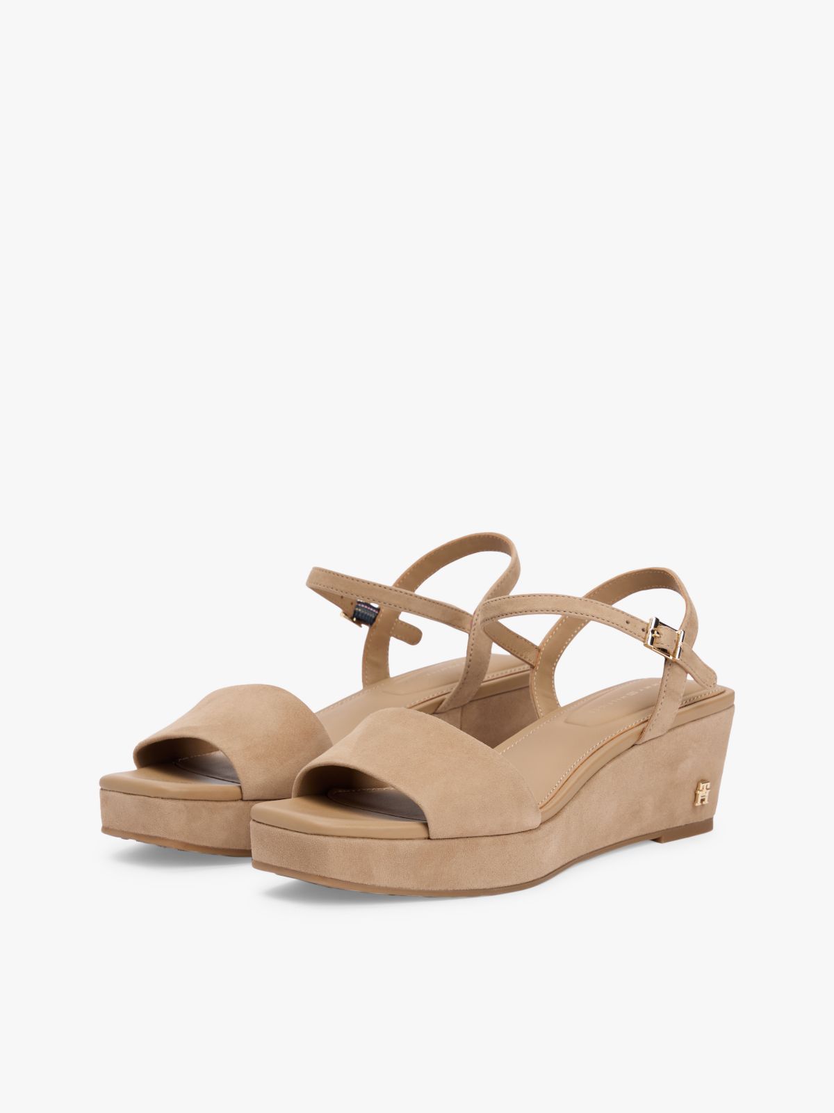 Suede TH Monogram Wedge Sandals — Khaki
