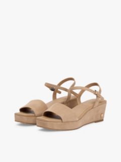 Suede TH Monogram Wedge Sandals — Khaki 2