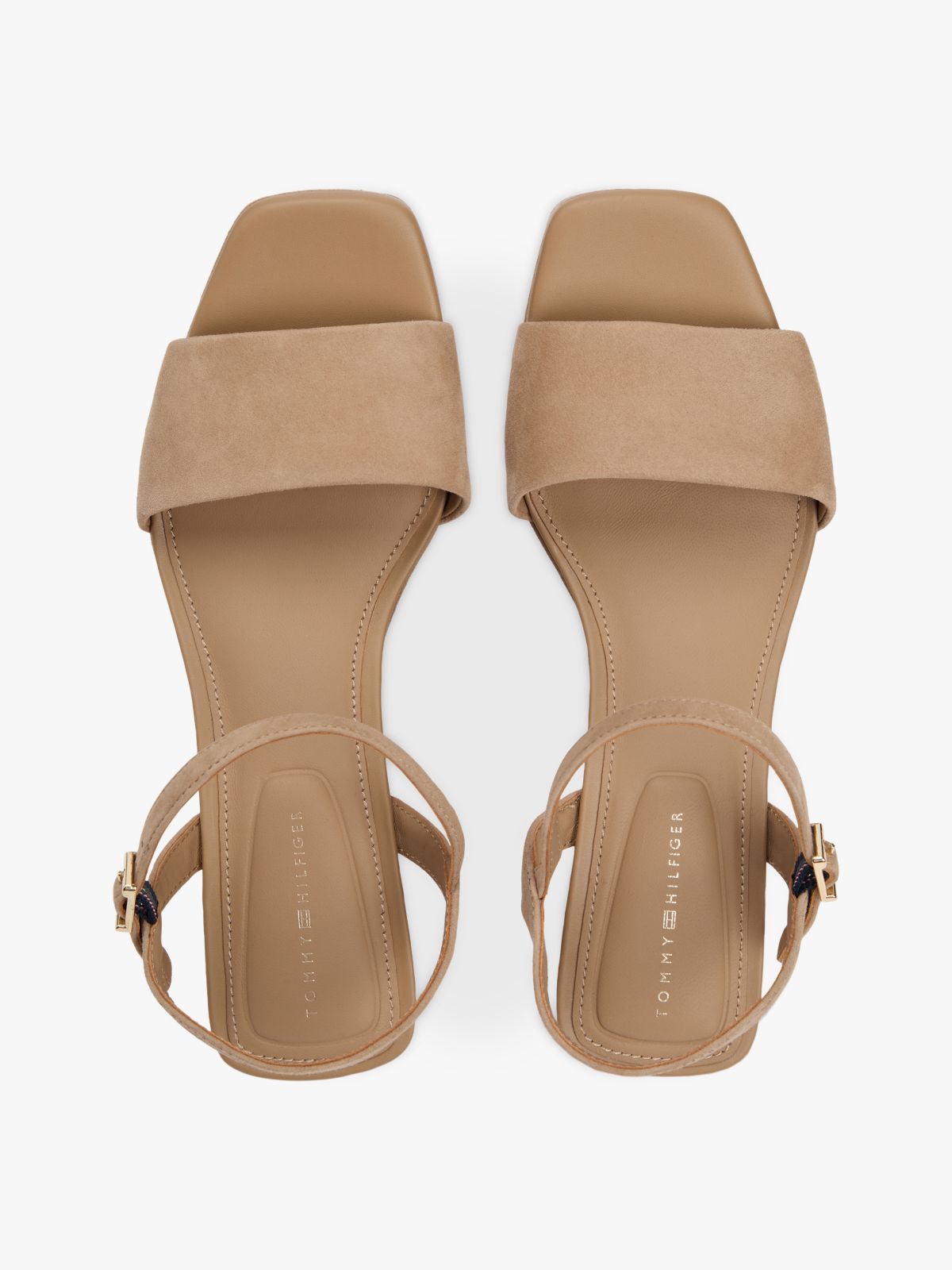 Suede TH Monogram Wedge Sandals — Khaki
