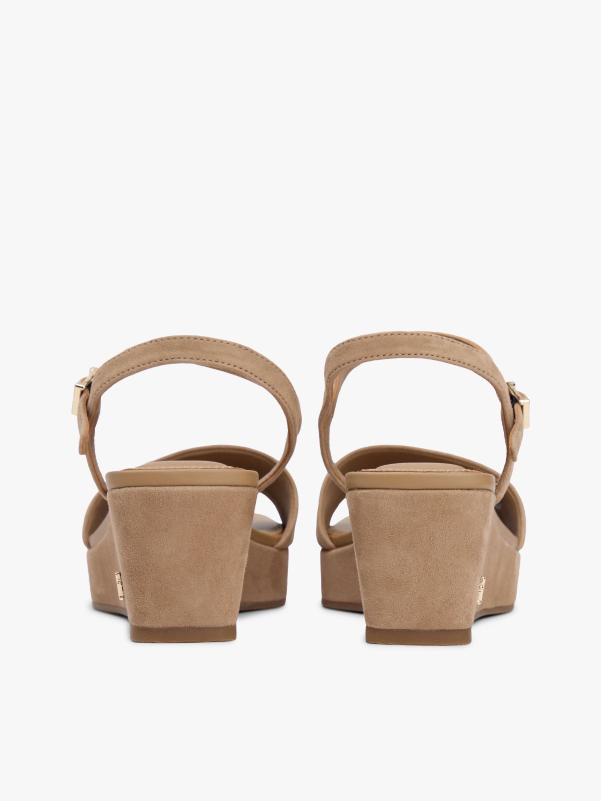 Suede TH Monogram Wedge Sandals — Khaki