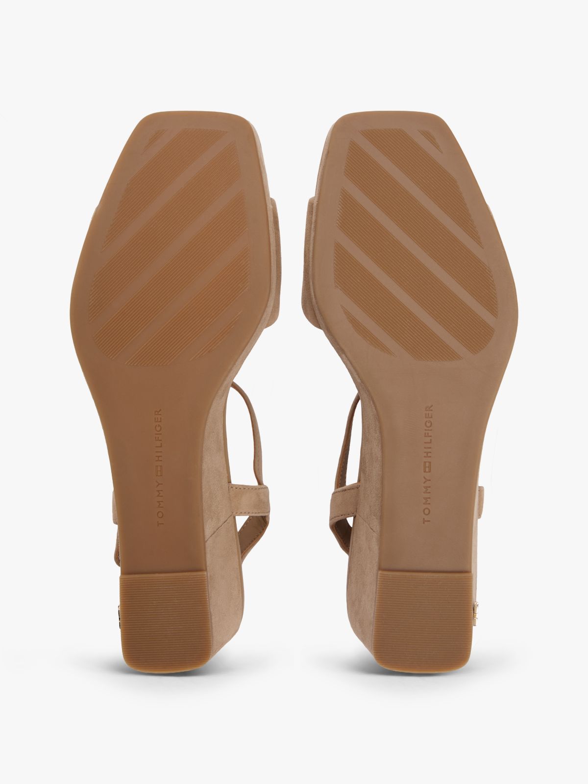 Suede TH Monogram Wedge Sandals — Khaki