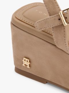 Suede TH Monogram Wedge Sandals — Khaki 6