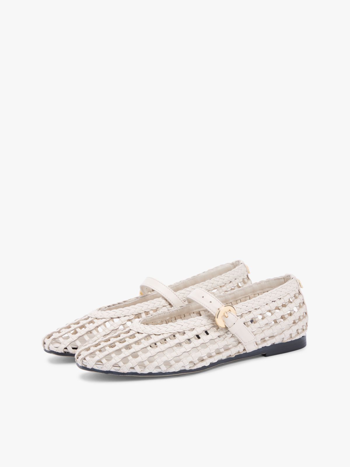 Woven Mary Jane Ballerinas — Beige