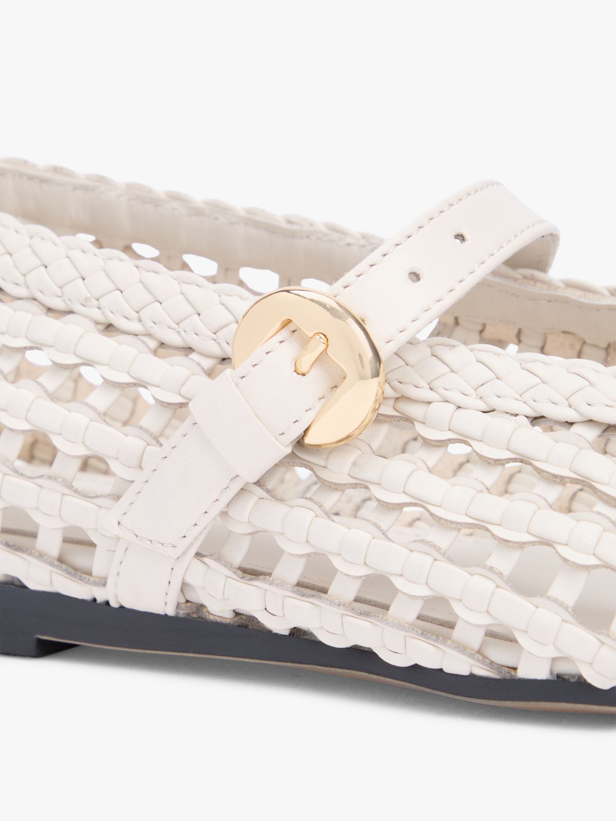 Woven Mary Jane Ballerinas — Beige