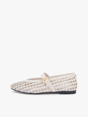 beige geflochtener ballerina im mary-jane-stil für damen - tommy hilfiger