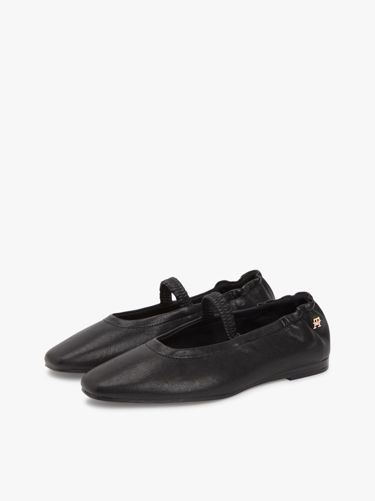 Leather Elasticated Strap Ballerinas — Black