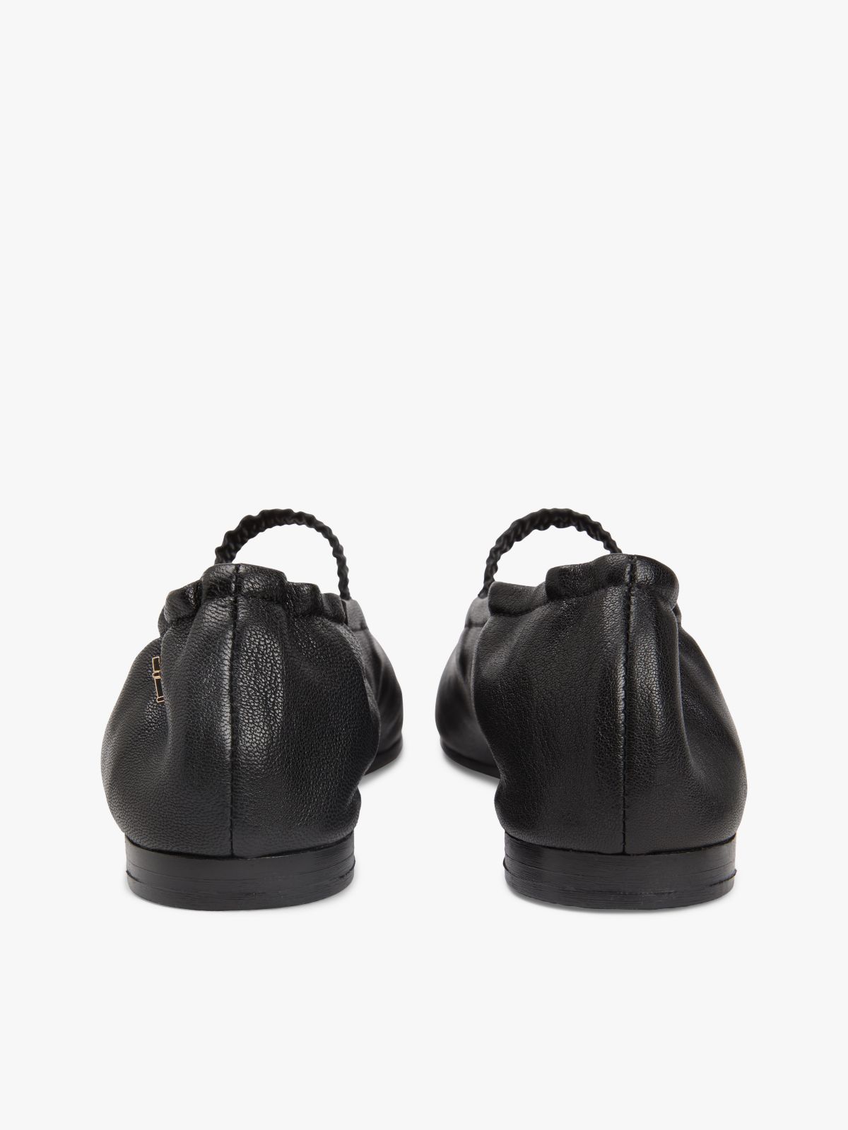 Leather Elasticated Strap Ballerinas — Black