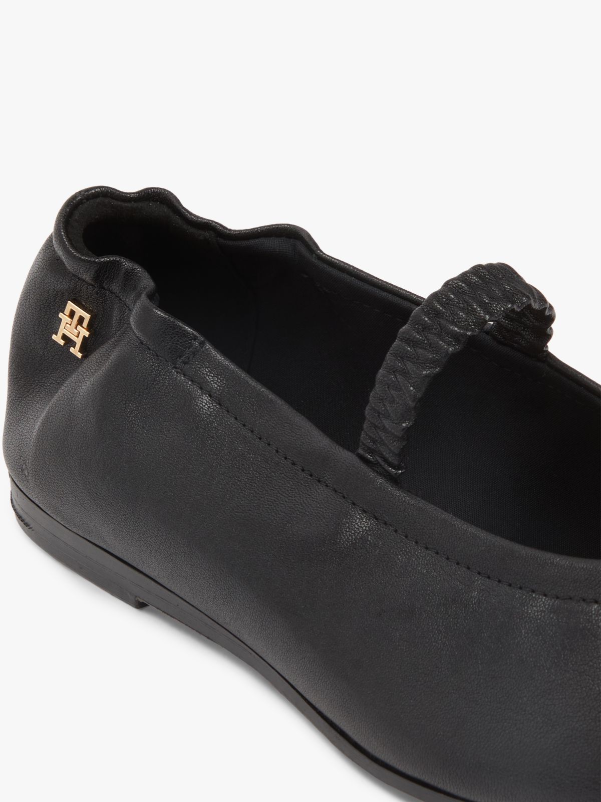 Leather Elasticated Strap Ballerinas — Black