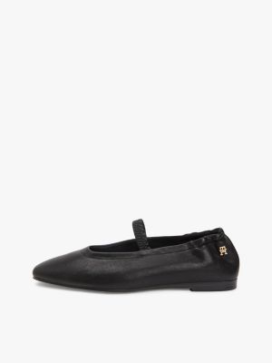 black leather elasticated strap ballerinas for women tommy hilfiger