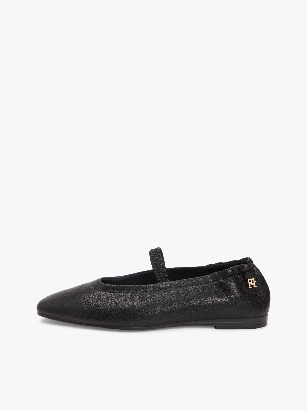 Leather Elasticated Strap Ballerinas — Black
