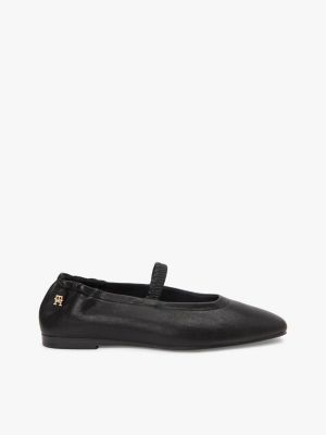 black leather elasticated strap ballerinas for women tommy hilfiger