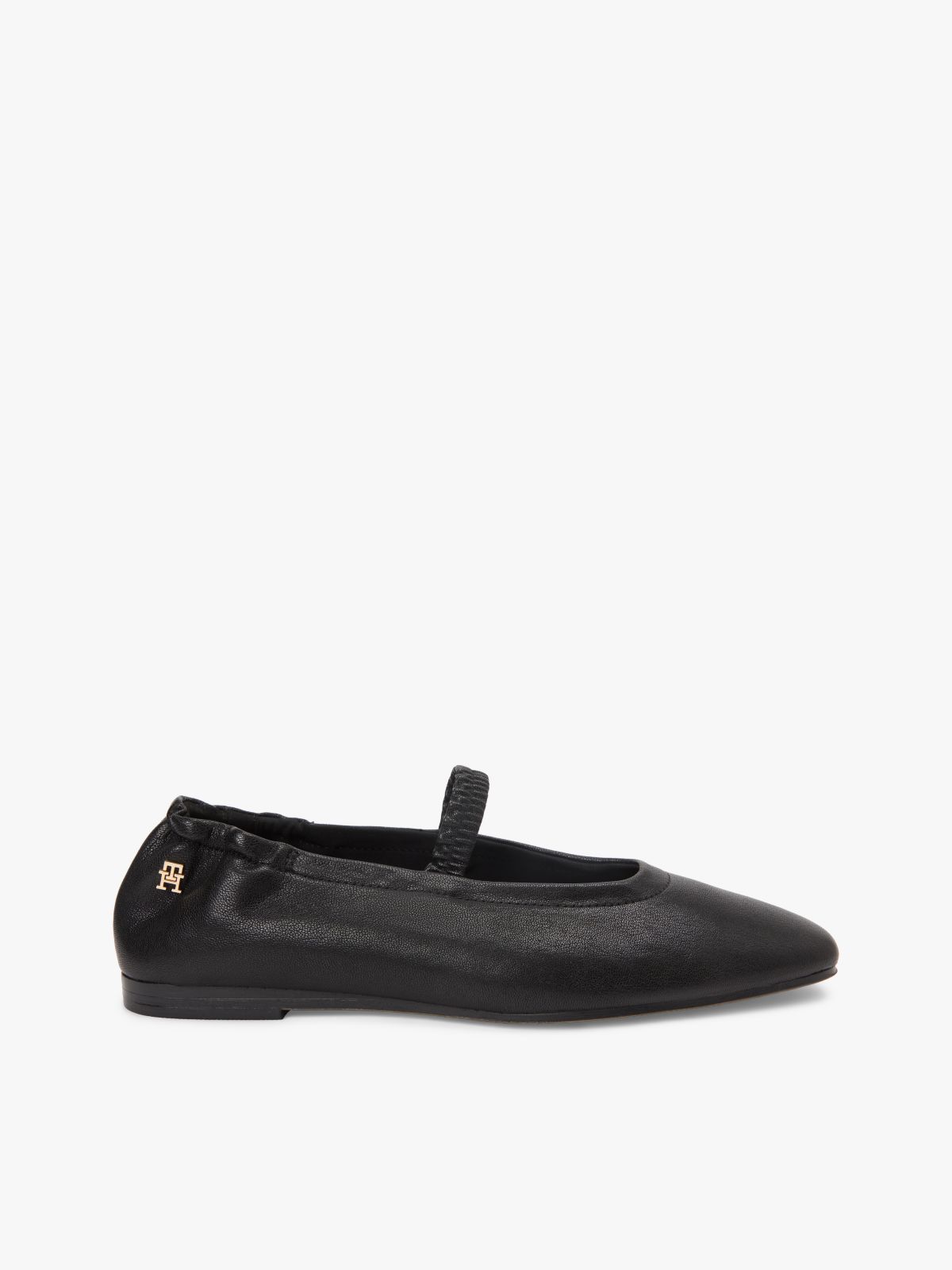 Leather Elasticated Strap Ballerinas — Black