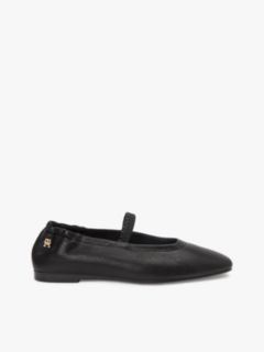 Leather Elasticated Strap Ballerinas — Black 1