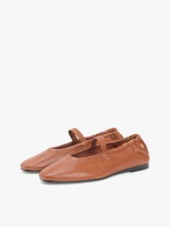 Leather Elasticated Strap Ballerinas — Brown 2