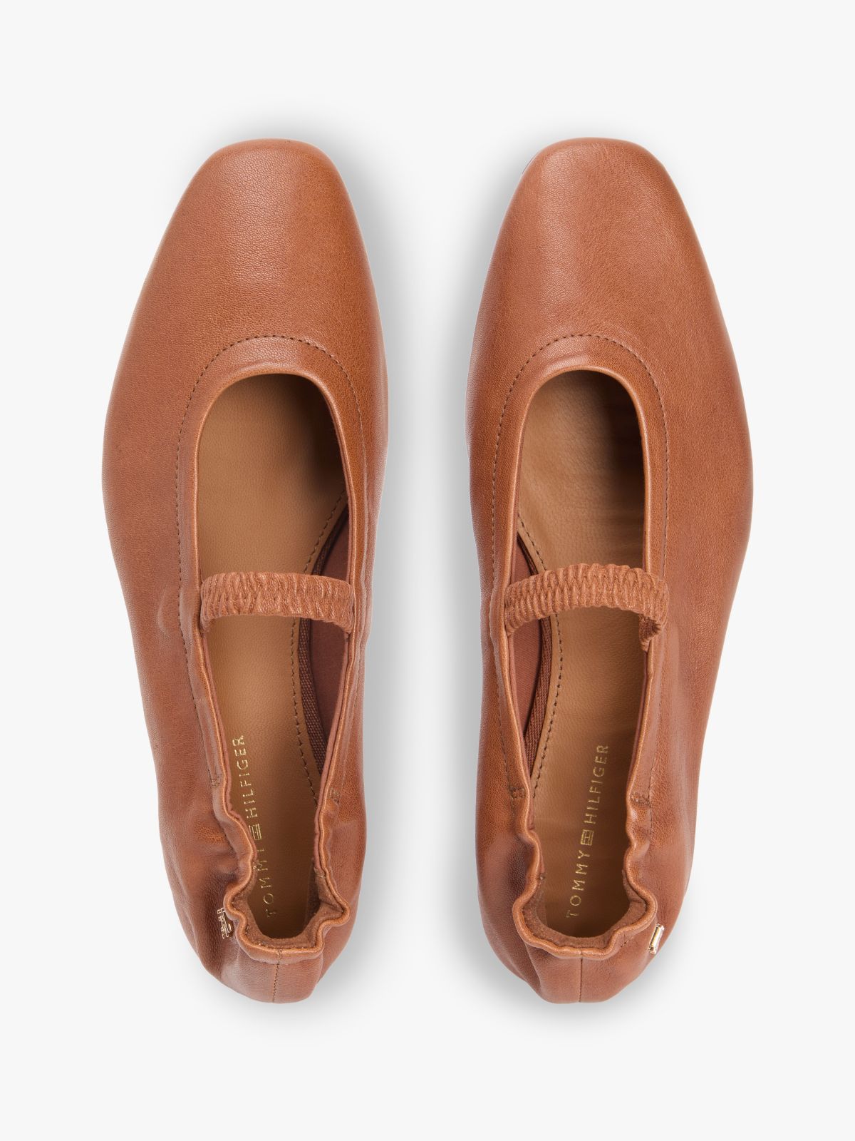 Leather Elasticated Strap Ballerinas — Brown