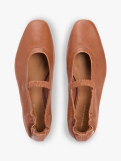 Leather Elasticated Strap Ballerinas — Brown 3