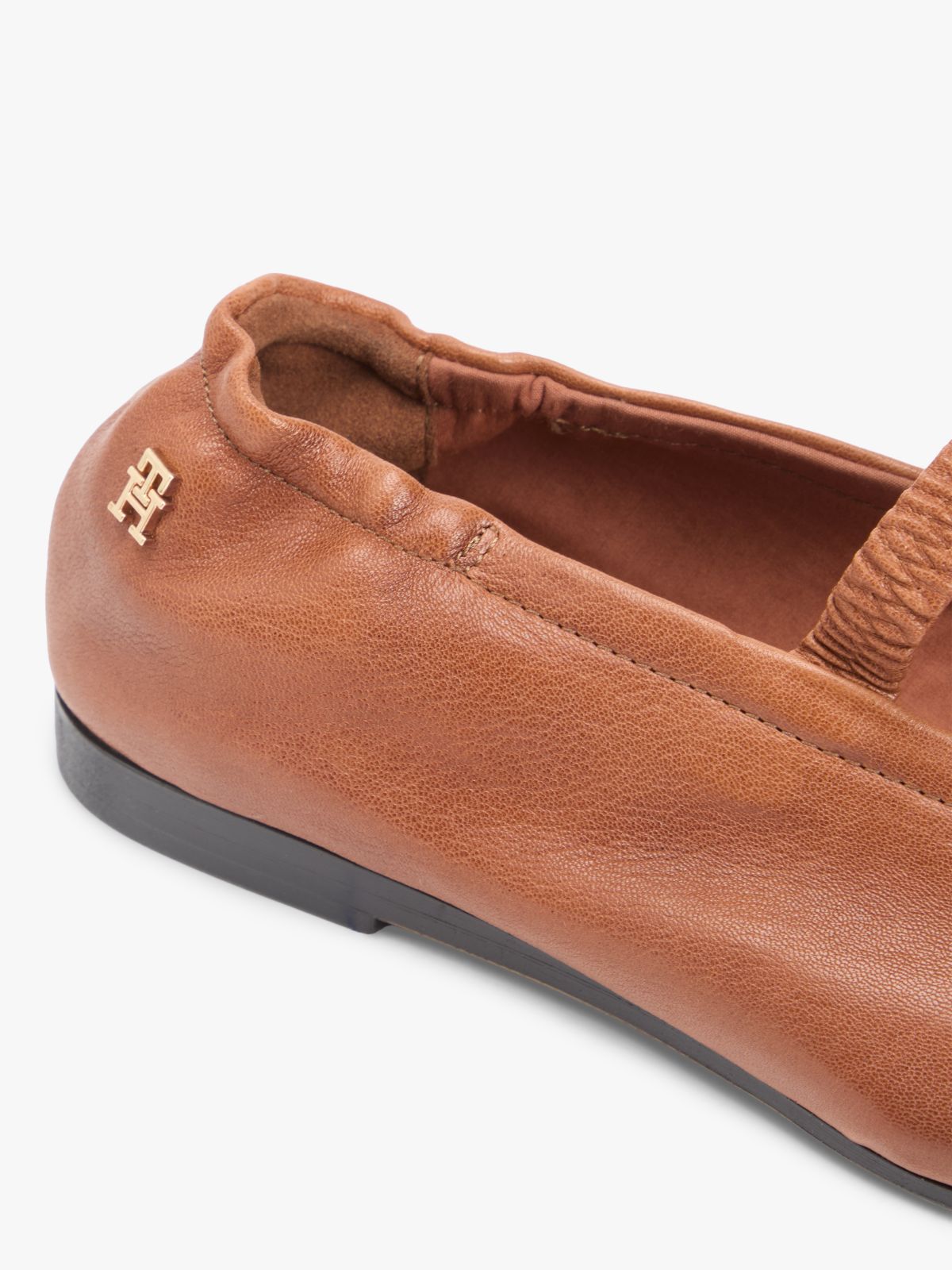 Leather Elasticated Strap Ballerinas — Brown
