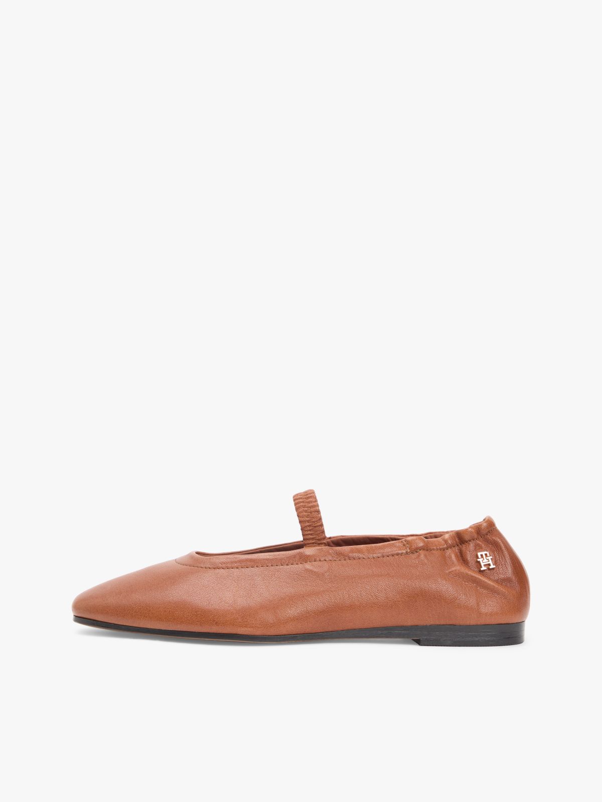 Leather Elasticated Strap Ballerinas — Brown
