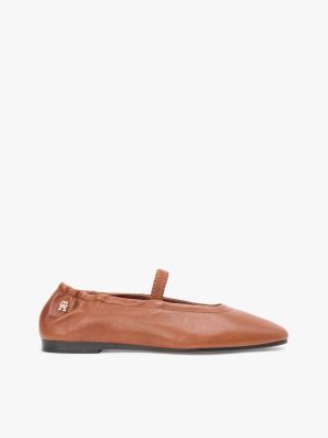 brown leather elasticated strap ballerinas for women tommy hilfiger
