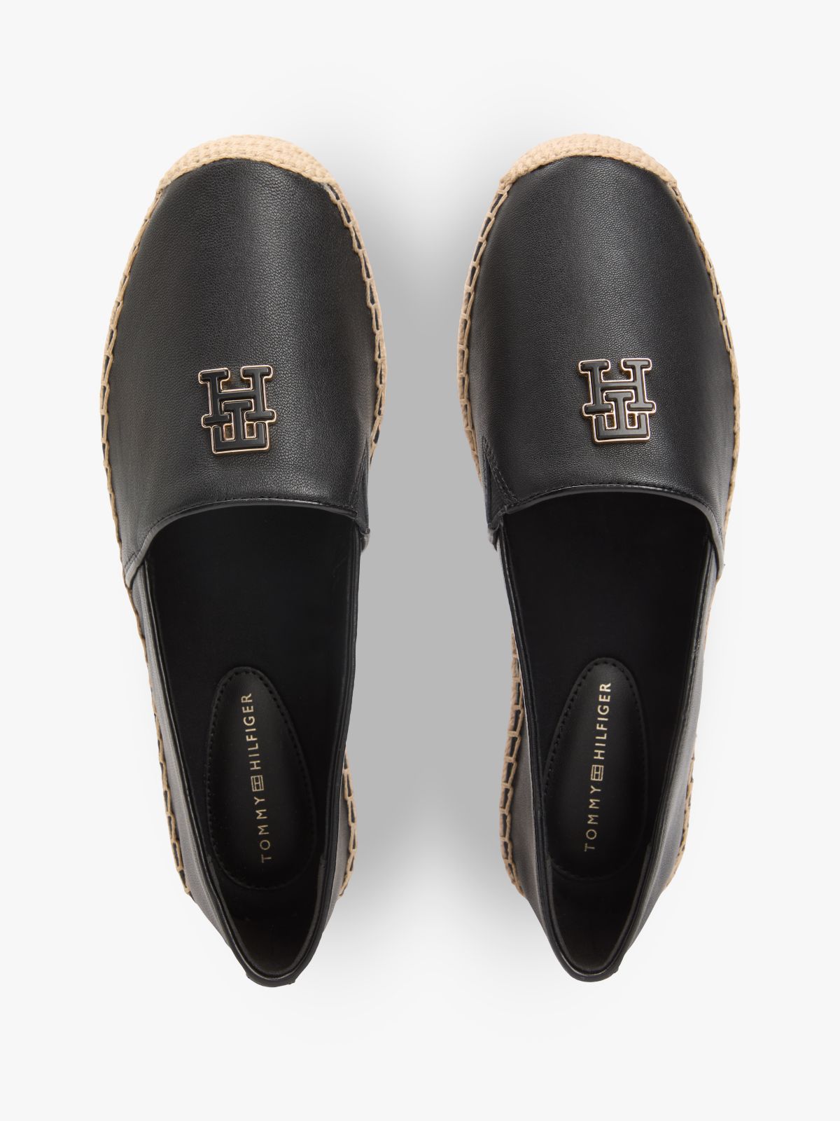 TH Monogram Leather Espadrilles — Black