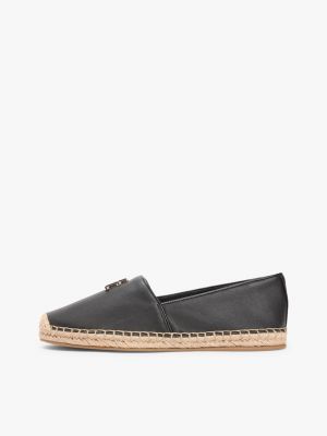 zwart leren espadrille met th-monogram voor dames - tommy hilfiger