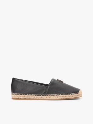 black leren espadrille met th-monogram voor dames - tommy hilfiger