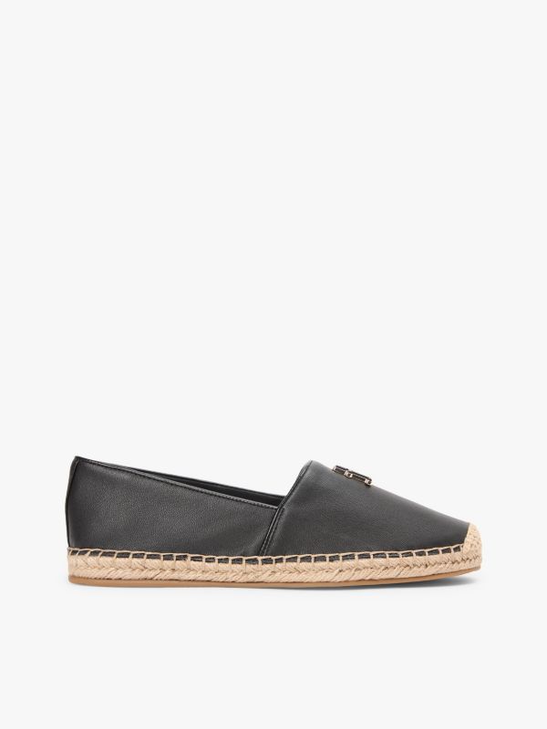 TH Monogram Leather Espadrilles — Black