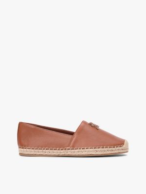 brown skórzane espadryle z monogramem th dla kobiety - tommy hilfiger