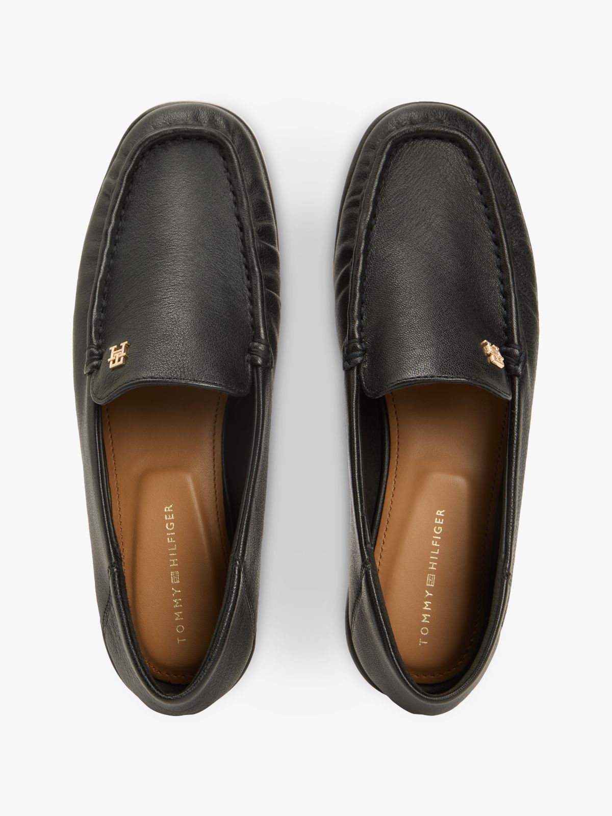 Leather Ruched Toe Loafers — Black