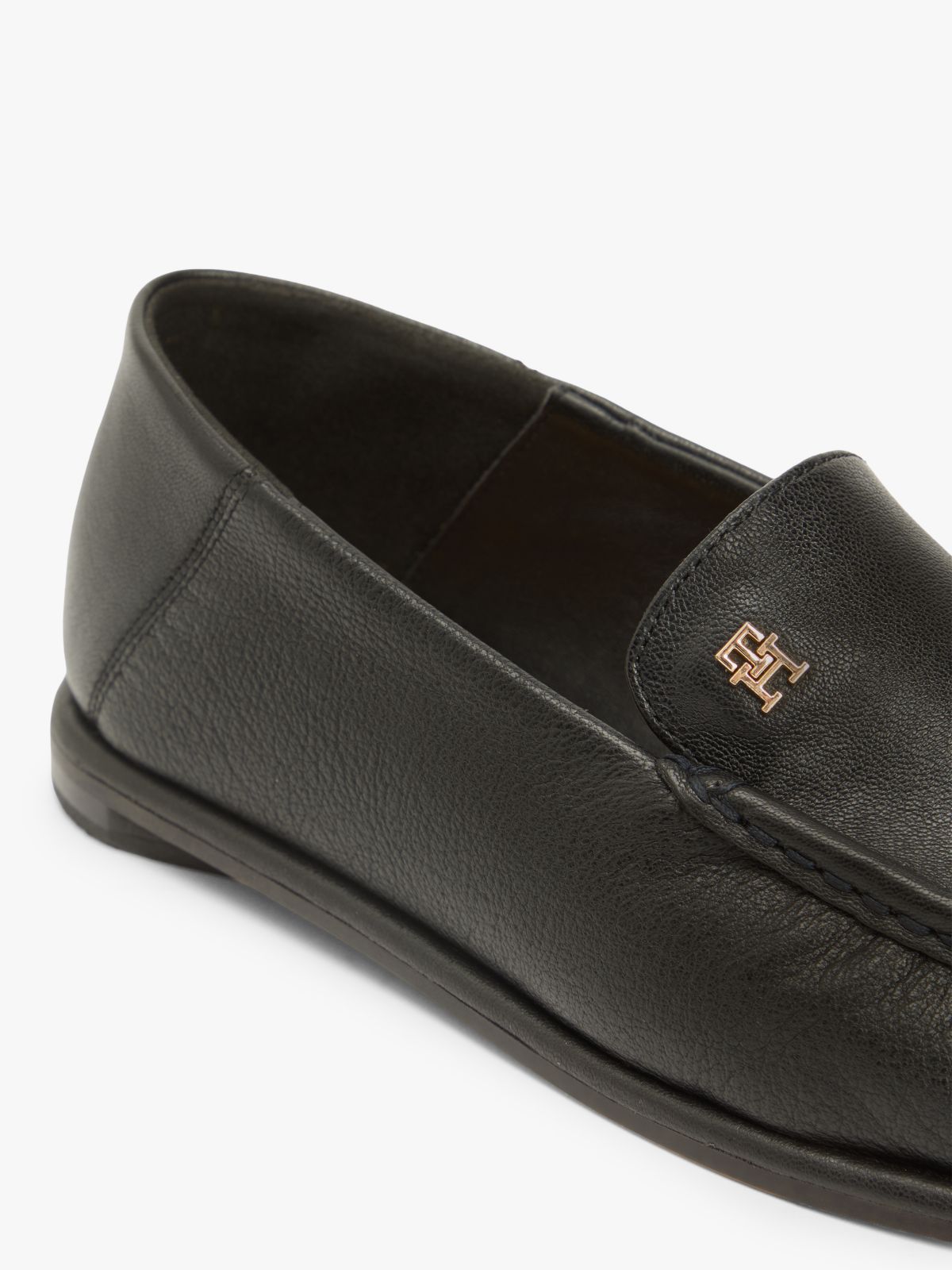 Leather Ruched Toe Loafers — Black