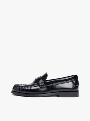 schwarz gepolsterter lackleder-loafer für damen - tommy hilfiger