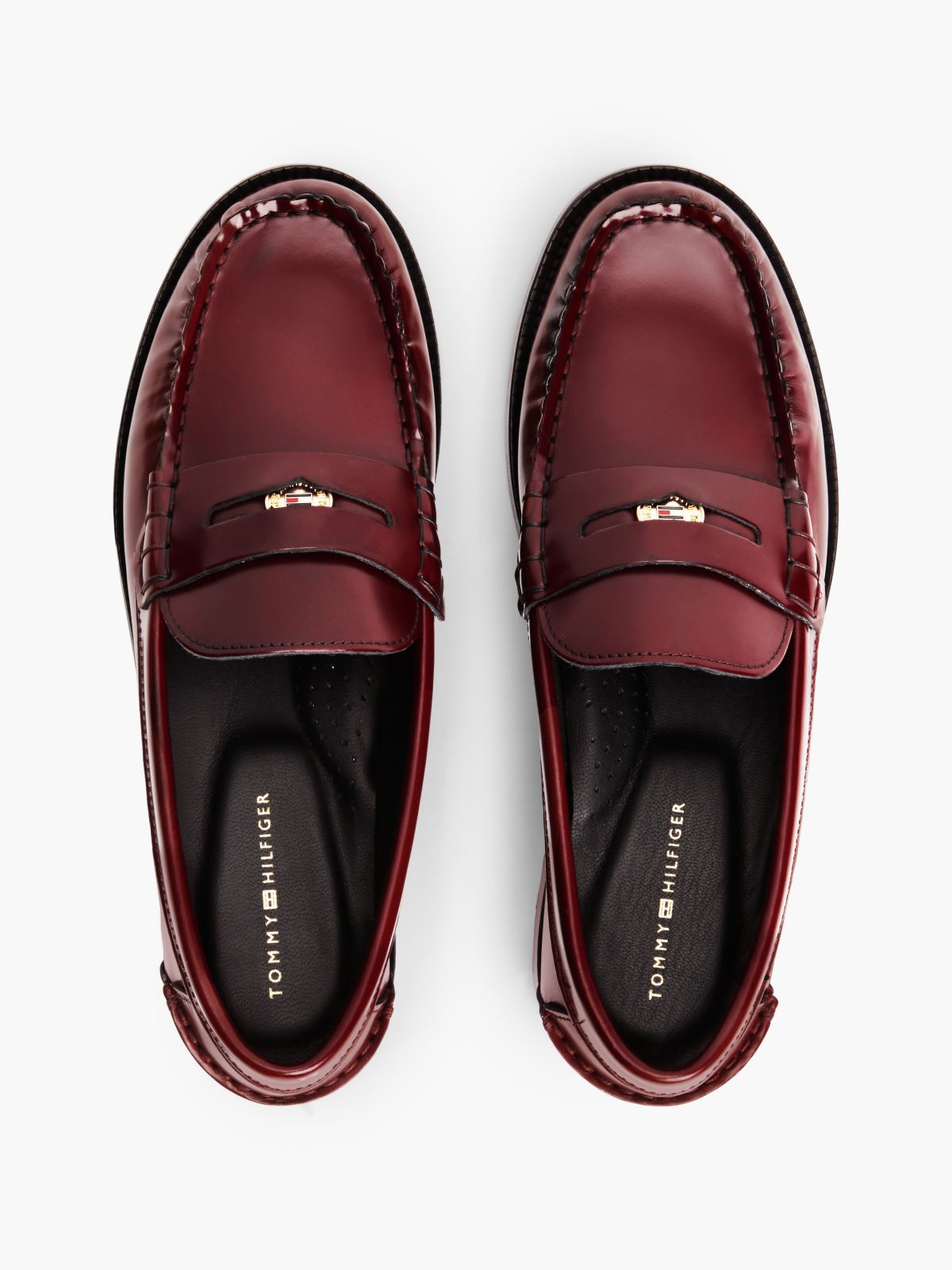 Shiny Leather Penny Loafers — Red