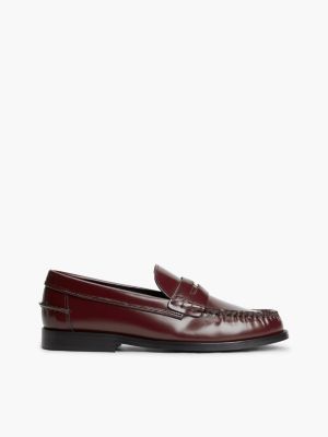 red glänzende penny-loafer aus leder für damen - tommy hilfiger